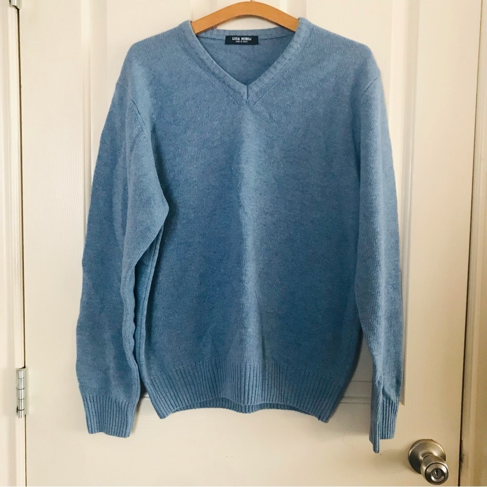 LUCA NOBILI Wool Blend V-neck Men’s Sweater Made in Italy Blue Size Large